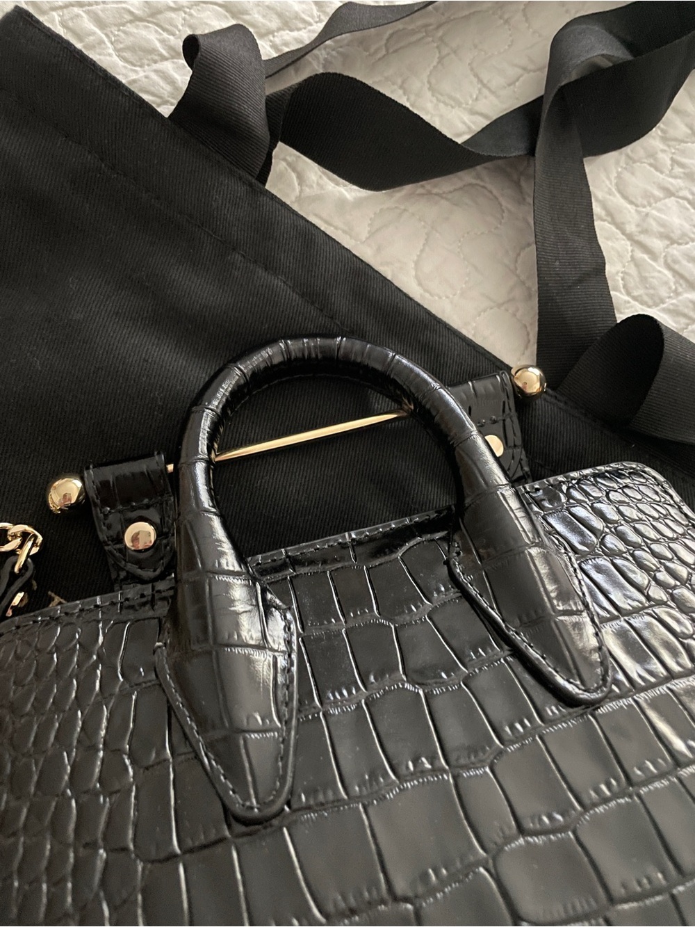 Strathberry Black Croc-embossed Nano Tote with Gold Chain - Picture 7 of 7